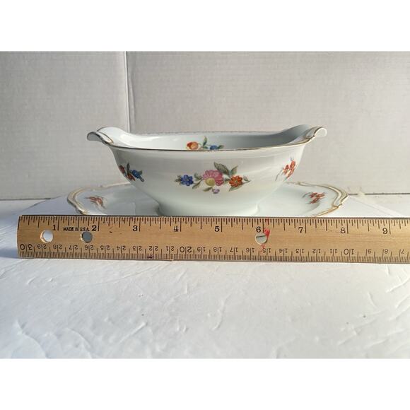 Vtg Noritake China Dresdlina Gravy Boat Attached Plate Hand Painted Retired - Picture 8 of 8